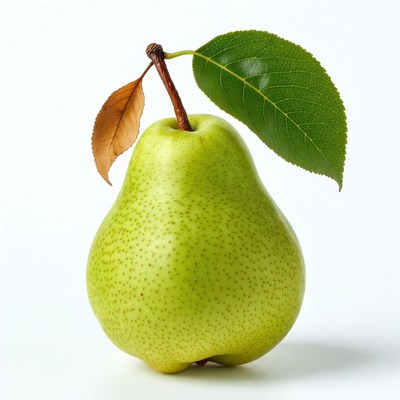 Green pear with leaves
