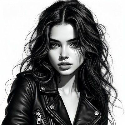 Woman in leather jacket portrait