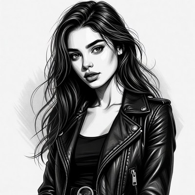 Woman in leather jacket portrait