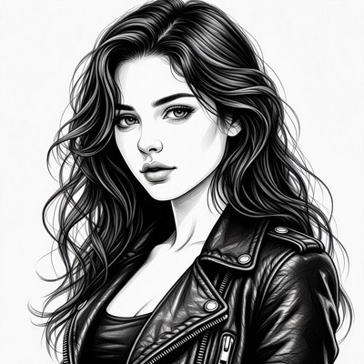 Woman with long black hair in leather jacket