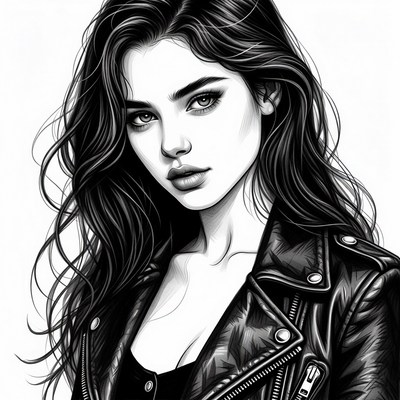 Beautiful woman in leather jacket