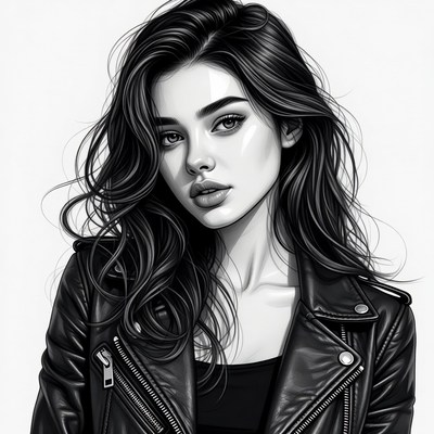 Woman in leather jacket portrait