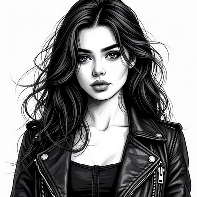 Woman in leather jacket illustration