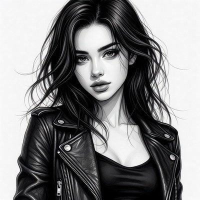 Woman in leather jacket portrait
