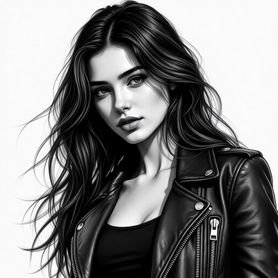 Beautiful woman in leather jacket