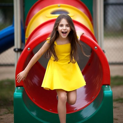 Girl running through playground tunnel