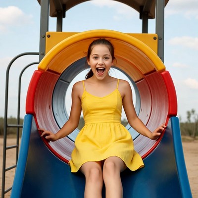 Girl sliding on playground slide