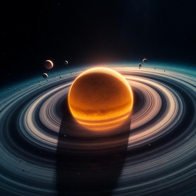Glowing Orange Planet with Rings