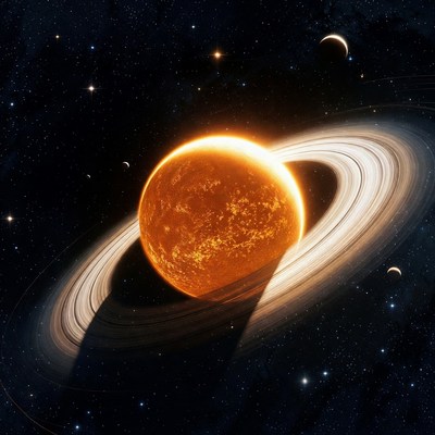 Saturn with Glowing Planet in Space