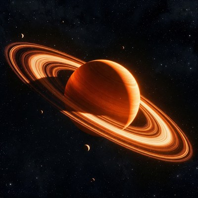 Saturn with Rings in Space