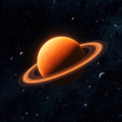 Saturn with Rings in Space