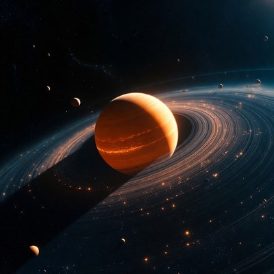 Gas Giant Planet with Rings in Space