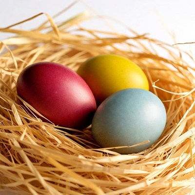 Colorful Easter eggs in nest