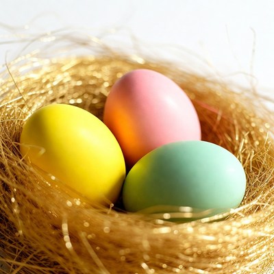 Colorful Easter Eggs in Golden Nest
