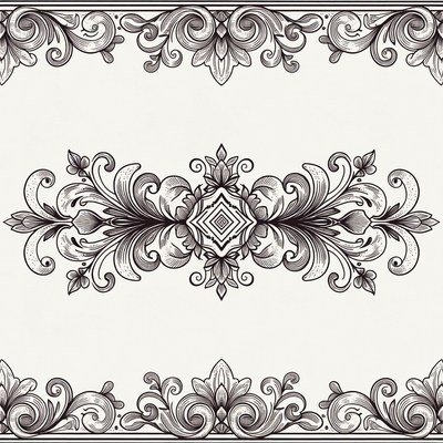 Ornate Victorian Floral Border Illustration
