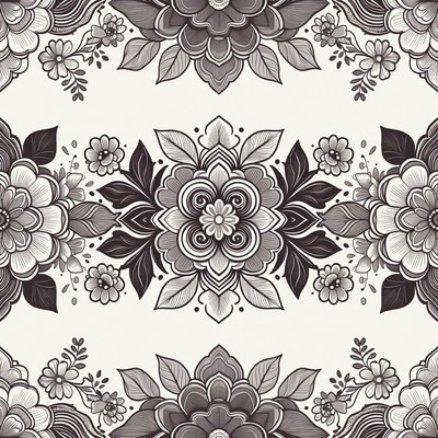 Black White Floral Mandala Border