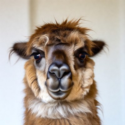 Close-up of fluffy brown alpaca