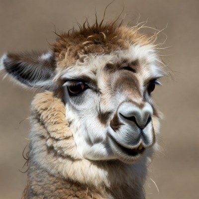 Closeup of fluffy alpaca face