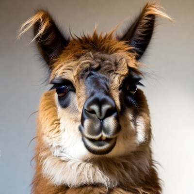 Closeup of fluffy alpaca face