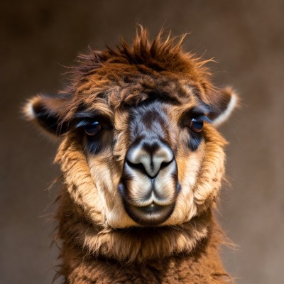 Close-up of fluffy alpaca face