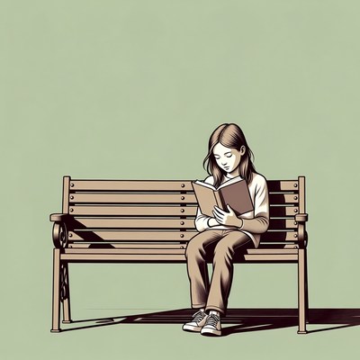 Girl reading book on bench