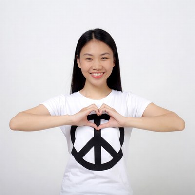Asian girl making heart with hands