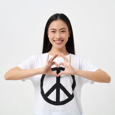 Asian woman making heart sign