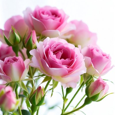 Pink Roses Bouquet on White Background