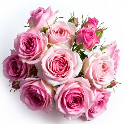 Pink Roses Bouquet on White Background