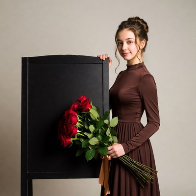 Young woman holding red roses