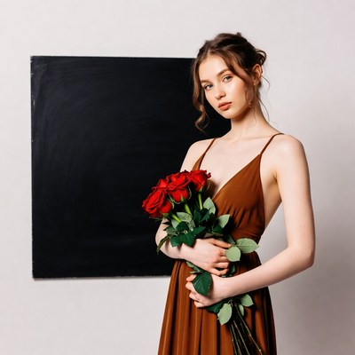 Woman holding red roses