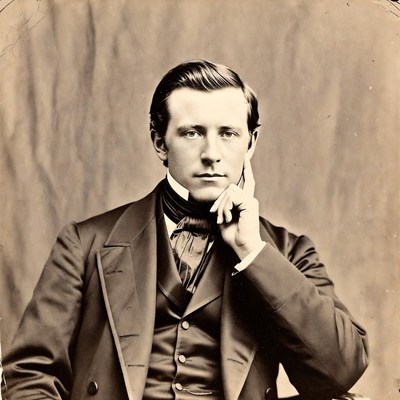 Victorian man in suit with hand on chin