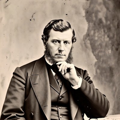 Victorian man in suit pondering