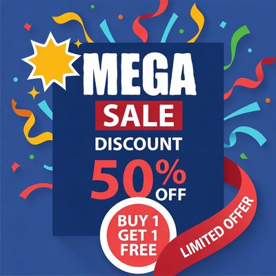 Mega Sale 50% Off Discount Banner