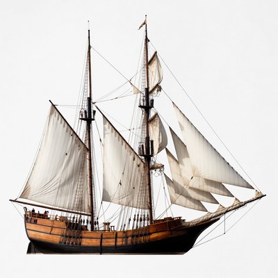 Sailing Ship with White Sails
