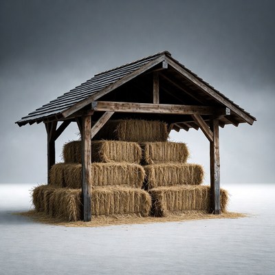 Hay Stacks Under Wooden Shelter
