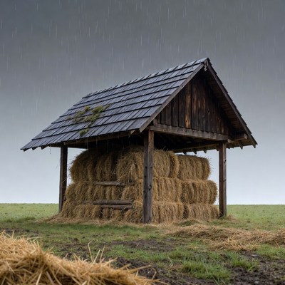Hay Barn in Rain