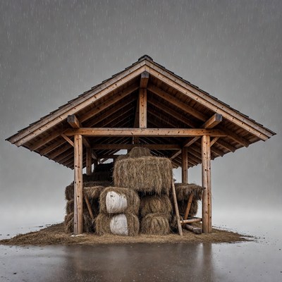 Hay bales under wooden shelter