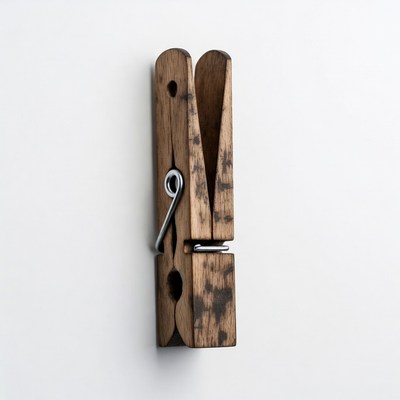Wooden clothespin on white background
