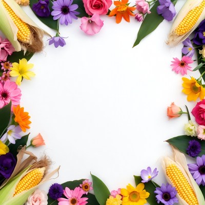 Corn and Colorful Flowers Border