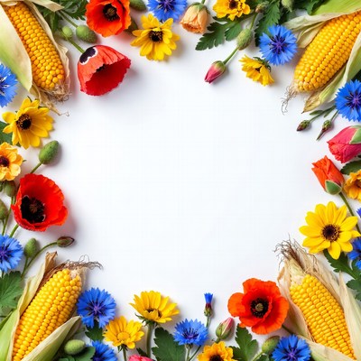 Corn and Flowers on White Background