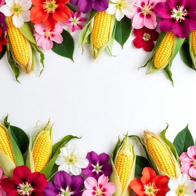 Corn Cobs with Colorful Flowers
