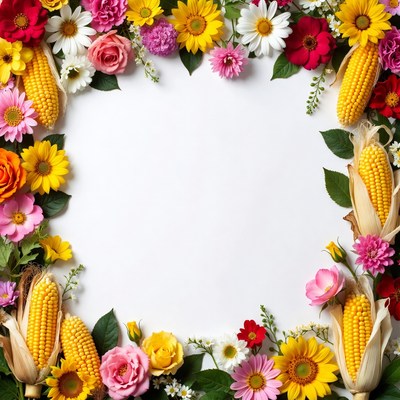 Colorful Flower and Corn Border