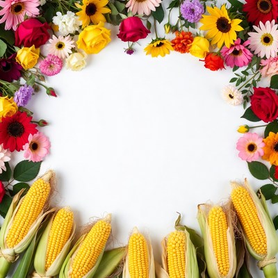 Colorful Flowers and Corn Ears Circle