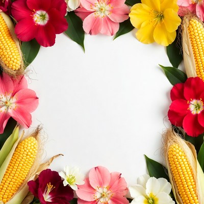 Colorful Flowers and Corn Border