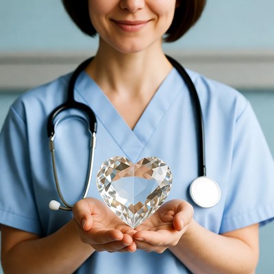 Nurse holding crystal heart