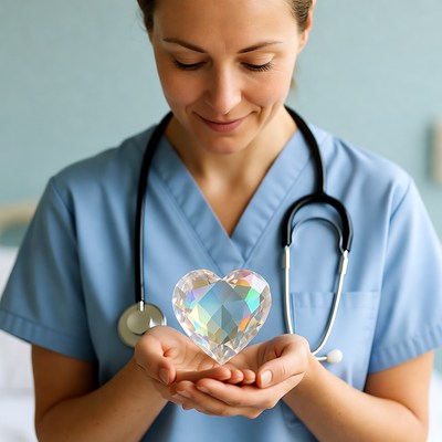 Nurse holding crystal heart