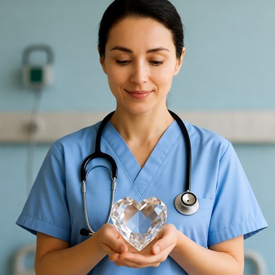 Nurse holding crystal heart
