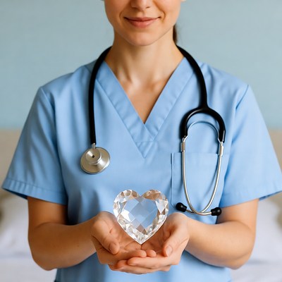 Nurse holding crystal heart