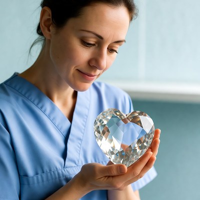 Nurse holding crystal heart